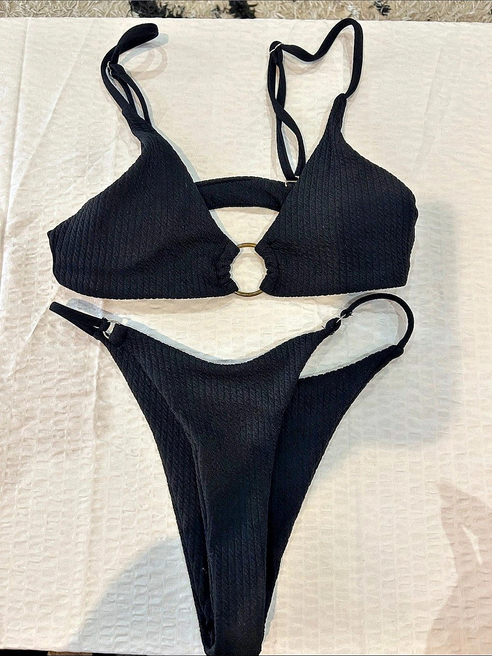 Black Ribbed Bikini Set Size Small